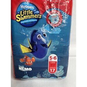 Huggies Little Swimmers Dory Nemo 5-6 L 32 Lbs 17 Ct New Waterproof Swim Diapers